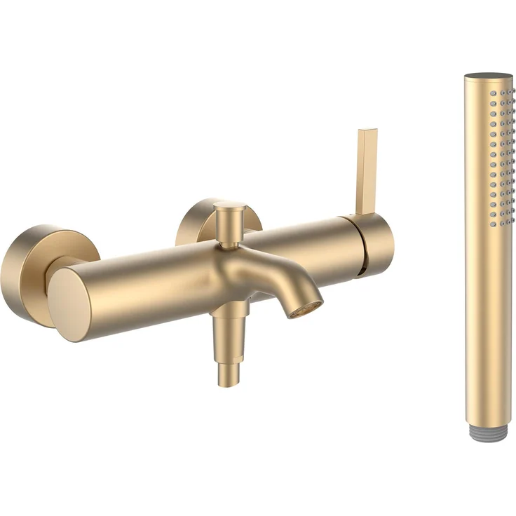 Laufen Kartell Einhebel-Wannenmischer, Badezimmerarmatur mit Handbrause, blassgold matt, Aufputz, Komplettset, H3213370041411