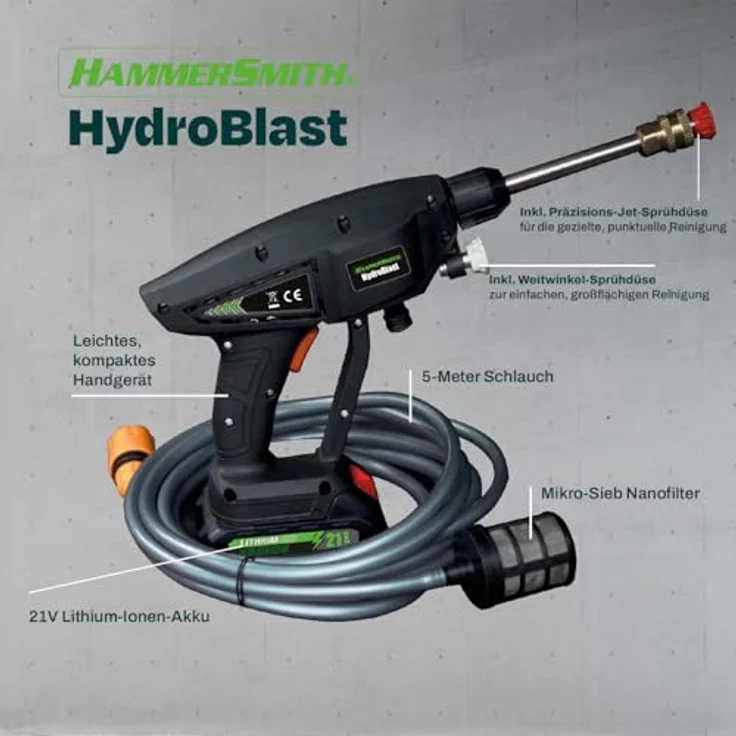 Hammersmith HydroBlast Hochdruckreiniger (Akkubetrieb, 21V Lithium-Ionen-Akku) - Preisvergleich – Bild 3