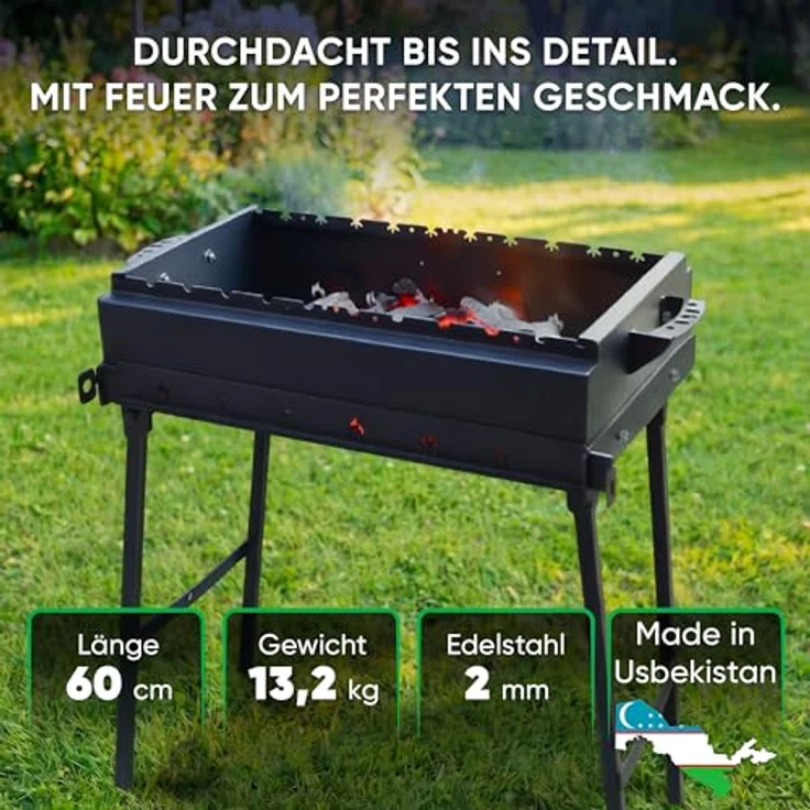 Davr Metall Mangal - Grillmeister, klappbar, 2 mm Stahl, 60 cm, schwarz, für 9 Spieße – Bild 3