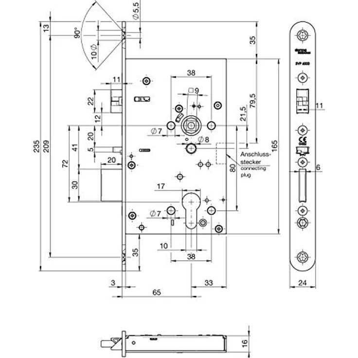 KABA Fluchttürschloss DORMA SVP 6277, 65 mm Dornmaß, universal, Edelstahl rostfrei, Stulp 20 mm – Bild 3