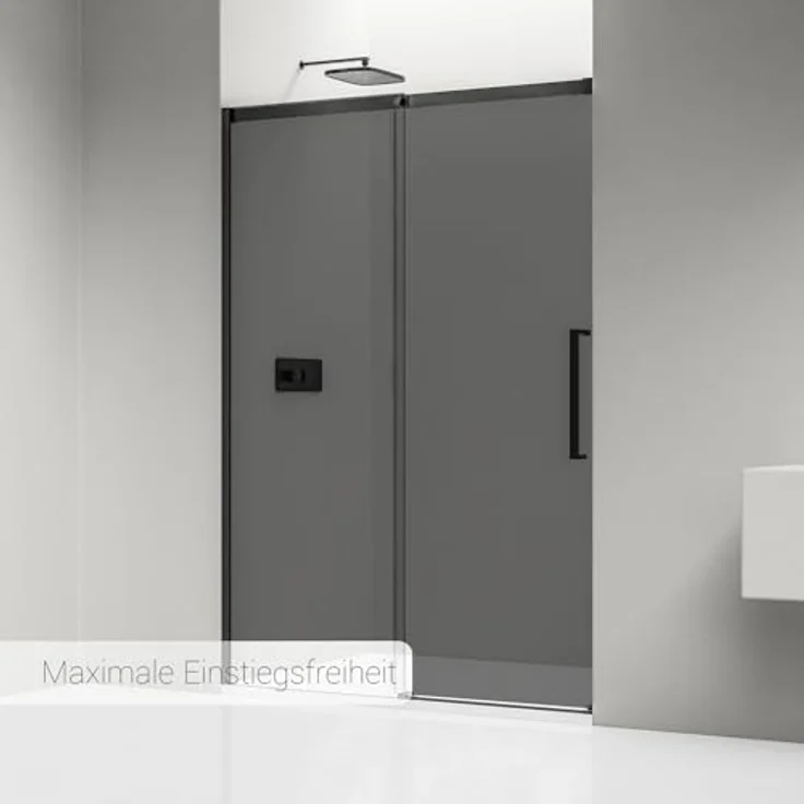 NEXTREND Nischendusche DX906 FLEX, Schiebetür mit Soft-Close, 8 mm nano graues Glas, schwarze matt Profile, Breite wählbar (1200 mm) – Bild 6