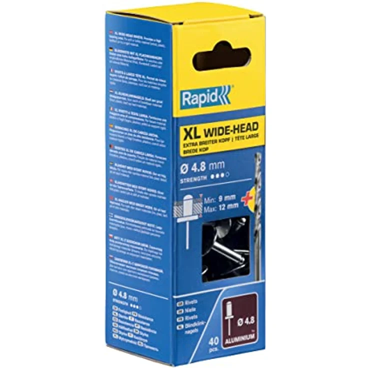 Rapid 5000665 XL Blindniete (Flachrundkopf) Ø4,8x16mm, 40 Stück inklusive Bohrer, grau, 8 mm - Preisvergleich – Bild 2