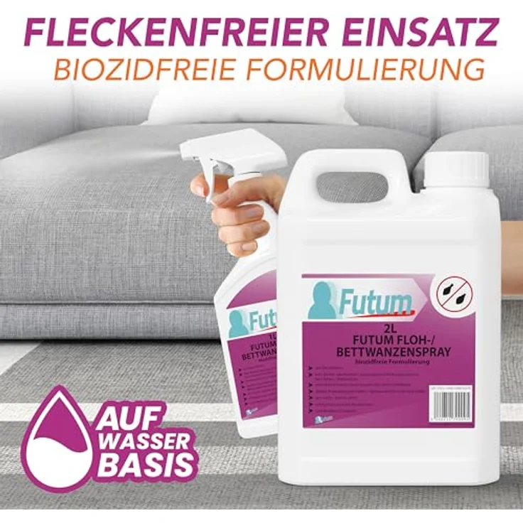 FUTUM Insektenspray Anti-Bettwanzen- und Flohmittel, 2 l, auf Wasserbasis, geruchsarm, biozidfreie Formel, für Innen- und Außenbereich – Bild 6