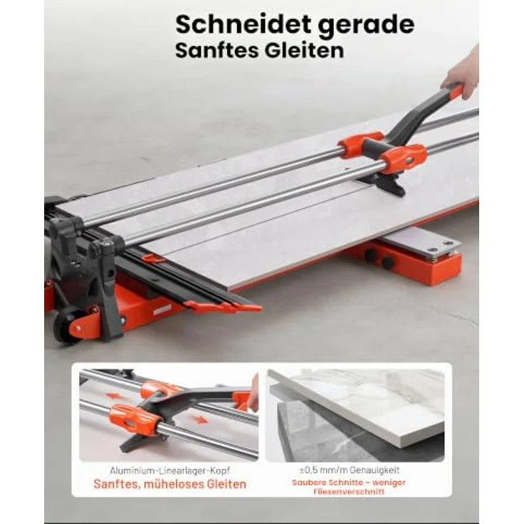 VEVOR Fliesenschneider 1200 mm, Fliesenschneidmaschine mit verschiebarem Schneidkopf, federbelasteter Basis, Winkelanschlag und Wolframkarbid-Trennscheibe für Keramikfliesen – Bild 2