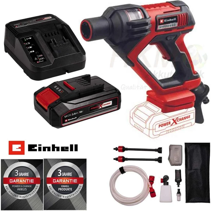 Einhell Akku-Druckreiniger Hypresso 18/24-1 Li- 24 bar mit Akku 2.5 Ah / Ladegerät, handliches Gerät zur Reinigung, 4-fach verstellbare Sprühdüse, blau