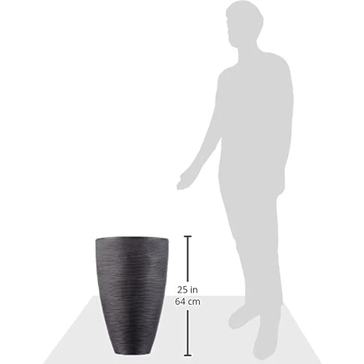 Dehner Pflanzvase Vino | Übertopf, Pflanzgefäß | für Topfpflanzen | modern, rund, formstabil, robust | Riffelstruktur | Indoor, Outdoor | Kunststoff | anthrazit | Ø 40 cm, Höhe 60 cm – Bild 5