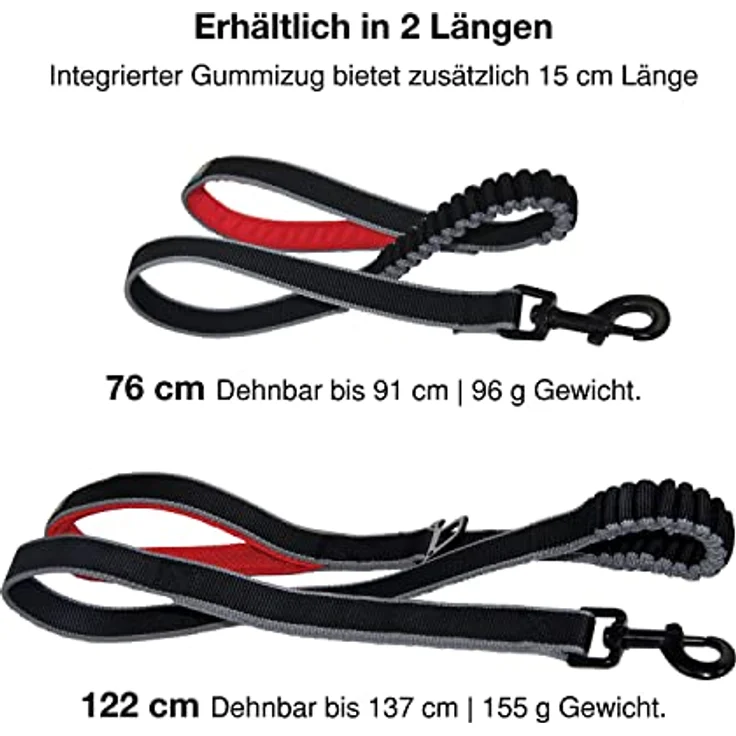 Kurgo Rückfedernde Leine Wander- und Laufleine, Gepolsterter, atmungsaktiver Netzgewebe-Griff, 122-137 cm Länge, Schwarz/Rot – Bild 3