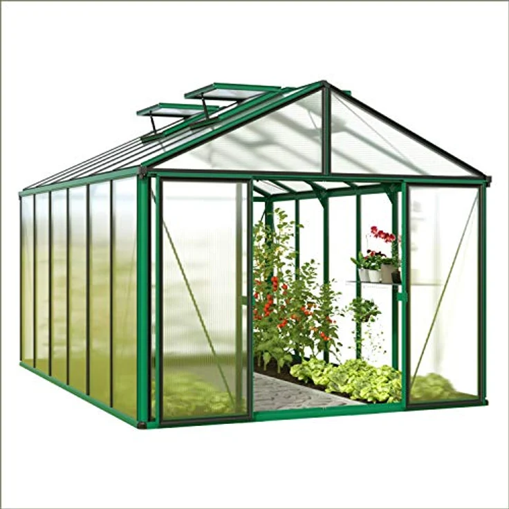 GFP Gewächshaus Asteria 21 Premium 311x235 cm mit integriertem Fundament 16 mm Doppelstegplatten, Farbe Moosgrün - Made in Austria – Bild 1