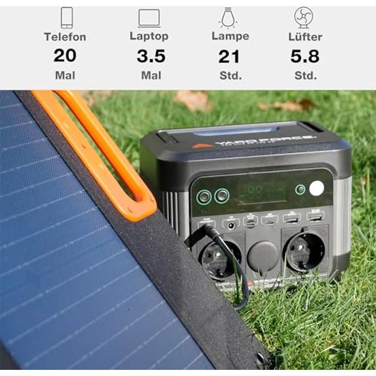 Yard Force Power Station LX PS300, mobile Powerstation mit 300 W, 20 Ah, 2x USB-C, 2x USB-A, 2x 230 V, klappbarer Tragegriff – Bild 4