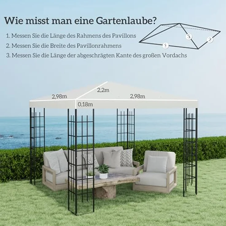 Outsunny Pavillon-Ersatzdach für Pavillon 3 x 3 m, wasserdicht, aus Oxford-Stoff, 370 g/m², Hellgrau – Bild 5