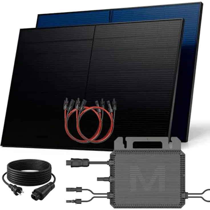 SUNNIVA® 1000W Balkonkraftwerk BIFAZIAL FULLBLACK, 2x 500W Glas-Glas Solarmodule, MARSTEK 800W Wechselrichter, inkl. 5m Kabel, Bluetooth WIFI, Komplettset