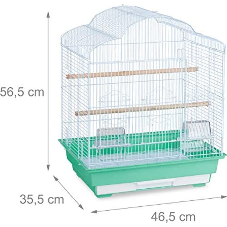 Relaxdays Vogelkäfig, Metallkäfig für kleine Kanarienvögel, Sitzenstangen & Futternäpfe, HBT 56,5 x 46,5 x 35,5 cm, grün – Bild 4
