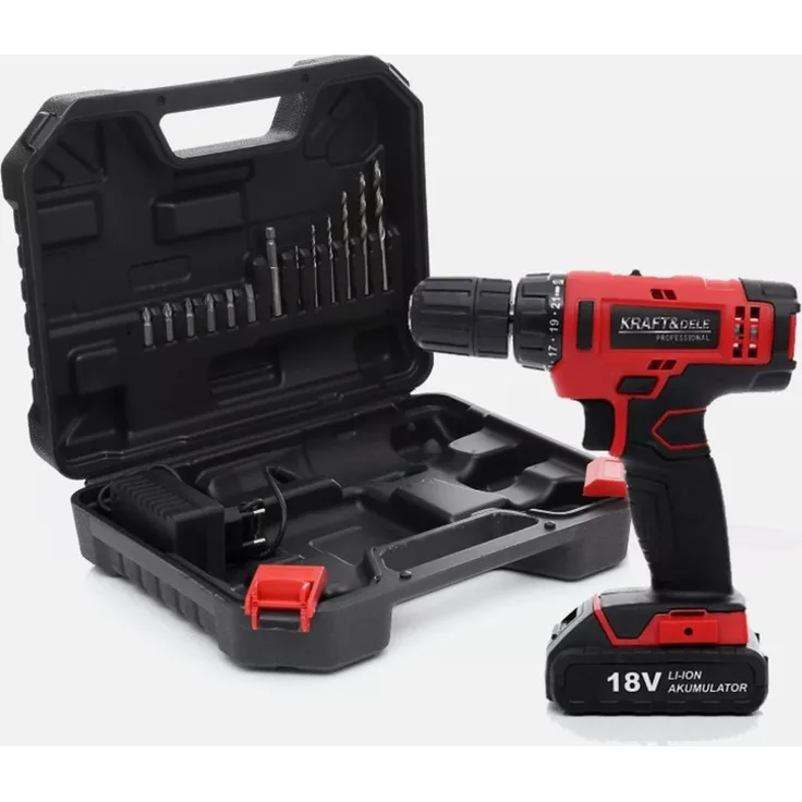 KRAFT&DELE Akku Bohrschrauber KD1566 Li-Lon 18V LED 2 Gang, inkl. Zubehör, blau