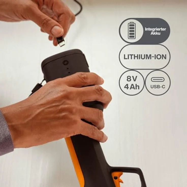 Fiskars Akku-Gartenschere M Bypass, 8V Lithium-Ionen-Akku, 2 Schneide-Modi für Äste bis Ø 25 mm, USB-C-Ladekabel, Schwarz/Orange, 1082297 – Bild 5
