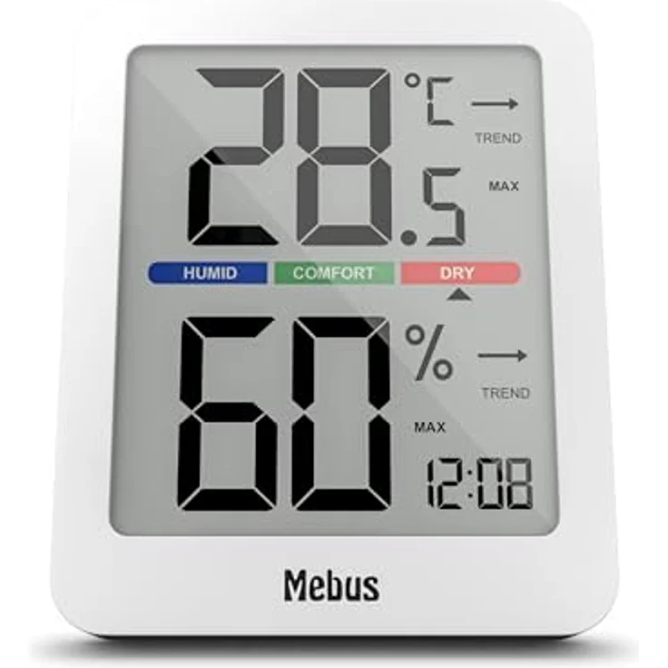 Mebus 40928 Thermo-Hygrometer, digitales Innen-Thermometer mit Uhrzeit, Min/Max-Funktion und Hintergrundbeleuchtung, weiß – Bild 7
