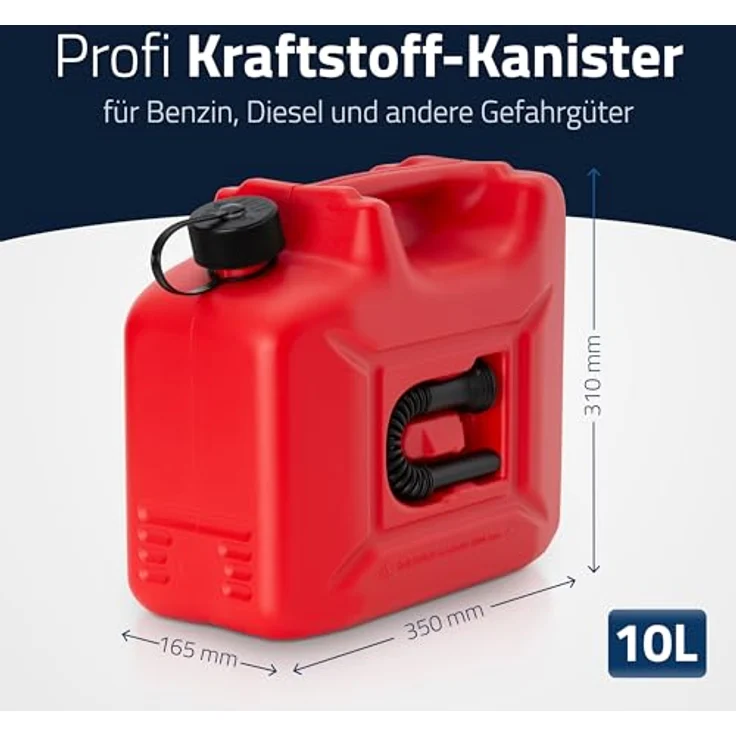 hünersdorff Kraftstoff-Kanister PROFI 10l für Benzin, Diesel und andere Gefahrgüter, UN-Zulassung, made in Germany, -geprüfte Produktion, rot – Bild 3