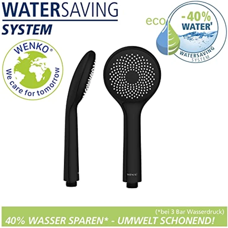WENKO Handbrause Watersaving, Schwarz matt, Ø 9,5 cm, Duschkopf mit Watersaving System – Bild 2