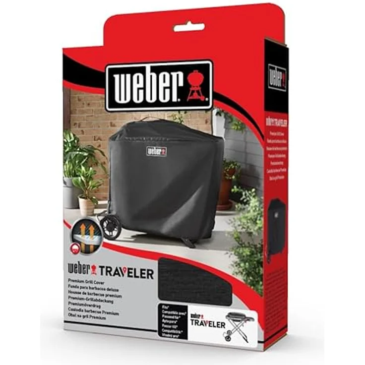 Weber Grill-Schutzhülle Traveler, Wetterfeste Polyesterabdeckung mit Klettbändern für Gasgrill Traveler – Bild 6