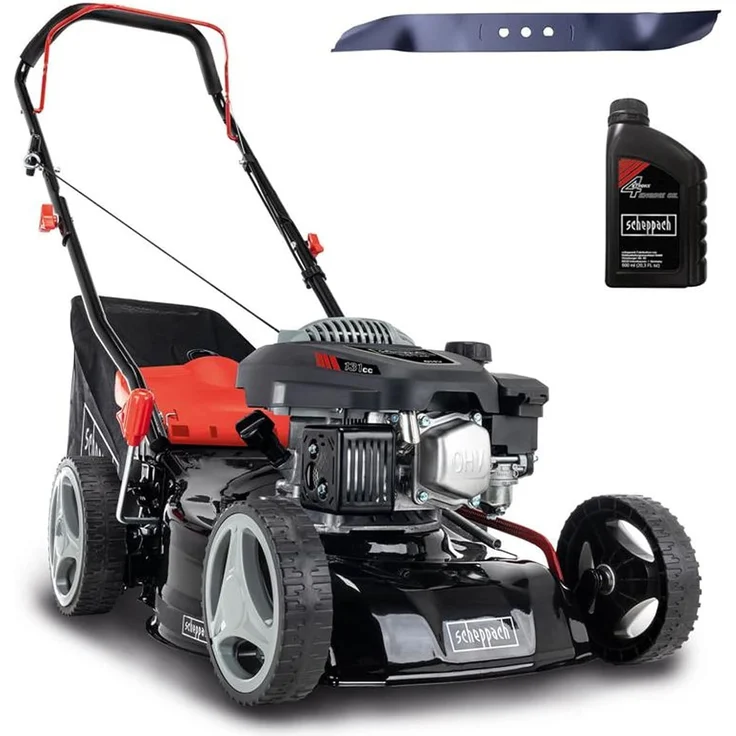 Scheppach Rasenmäher RM420 | 3in1-3,4PS | Schnittbreite 420mm | 45L Fangkorb | Schnitthöhenverstellung 25-75 mm | inkl. Motoröl & Ersatzmesser  – Bild 1