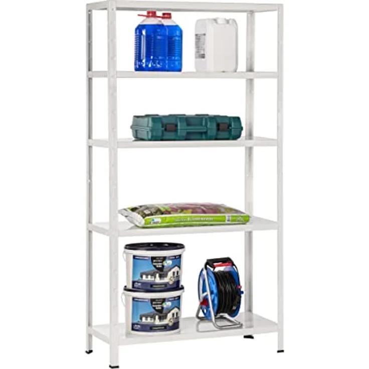 SCHULTE Regalwelt Steckregal mit 5 PowerMAX Fachböden, 65 kg Tragkraft, 190x100x40 cm (HxBxT), weiß, Lagerregal, Werkstattregal, Kellerregal, Garagenregal, Metallregal – Bild 2