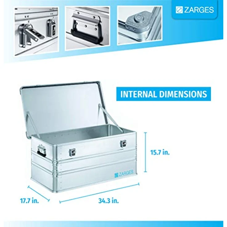 ZARGES Universalkiste K 470, 900x480x400mm, wasserdicht mit umlaufender Dichtung, Aluminiumguss Stapelecken – Bild 3