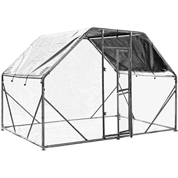 Wiltec XXL Freilaufgehege 2 x 3 x 2 m mit Sonnendach und verzinkten Gitterstäben, für Kleintiere und Geflügel, robust und witterungsbeständig, PVC-überzogener Hühnerdraht, mit Riegelverschluss, in dezentem Grau
