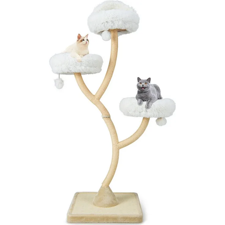 KOMFOTTEU Kratzbaum 178 cm Katzenbaum mit 3 Liegeflächen, Beige/Grau - Preisvergleich