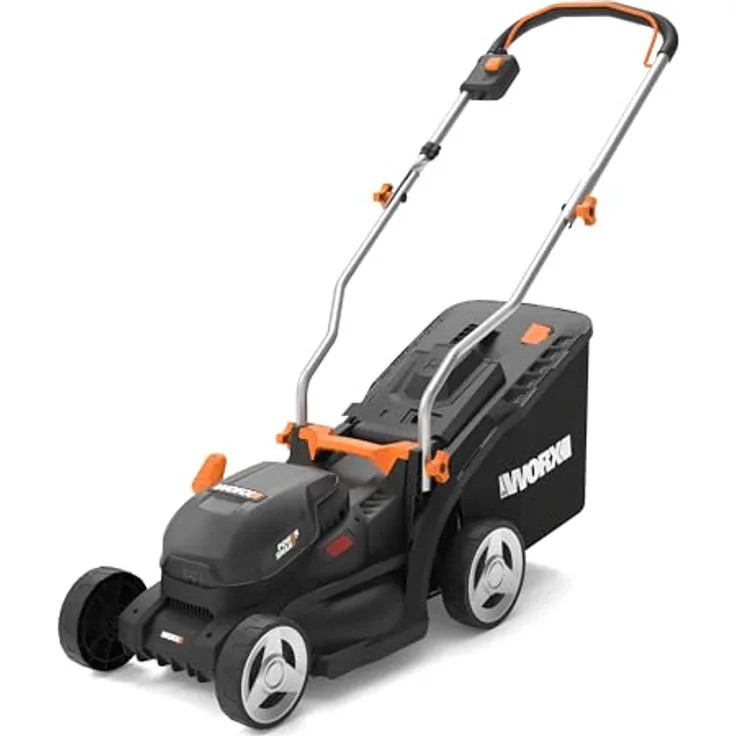 Worx WP733E Akku-Rasenmäher, 20 V, 33 cm Schnittbreite, inkl. 4 Ah Akku und Ladegerät, schwarz-orange, Bürstenloser Motor, Auto Intellicut Technologie