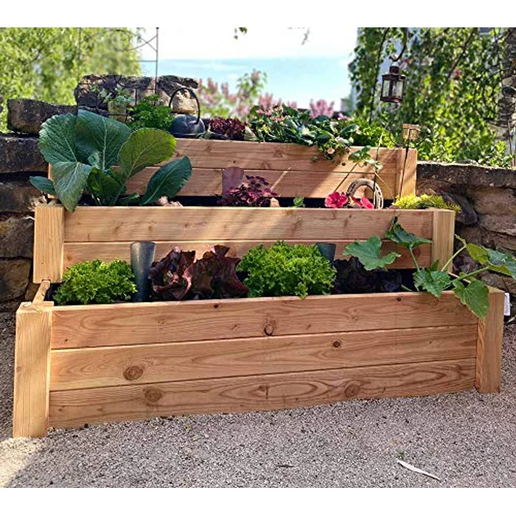 Westmann Holz Hochbeet, Stufenbeet Urban Gardening, natur, 120 x 76 x 64 cm (L x B x H) – Bild 5