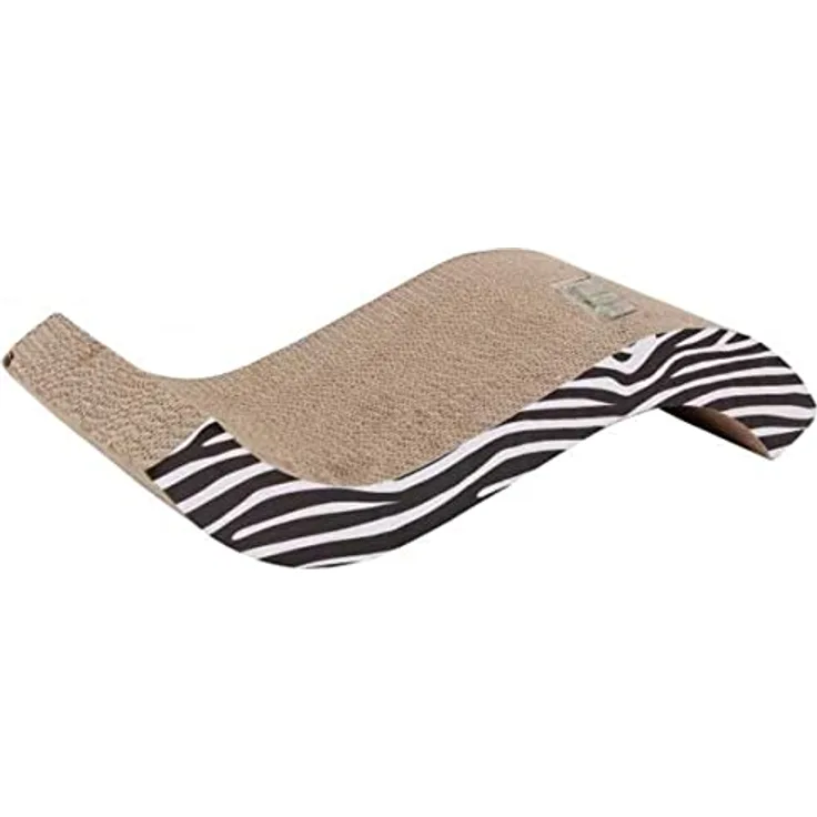 Dehner Lieblinge Katzen-Kratzpappe Wavy, ca. 53 x 12 x 22 cm, Naturmaterial, beige/schwarz/weiß