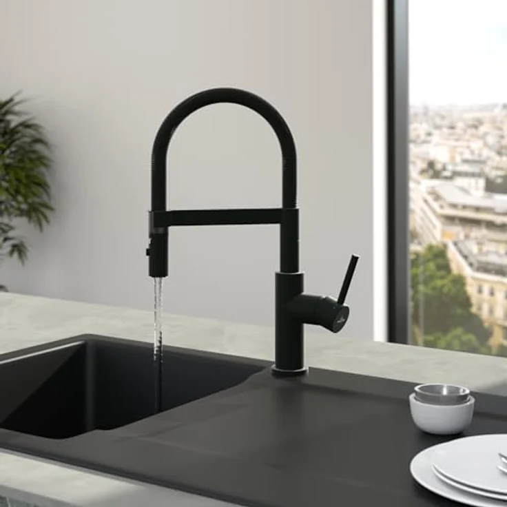 Villeroy & Boch Steel Expert Compact 92730006, Hochdruck Küchenarmatur in Matt Black mit ausziehbarer Brause und 360° Schwenkbereich – Bild 2