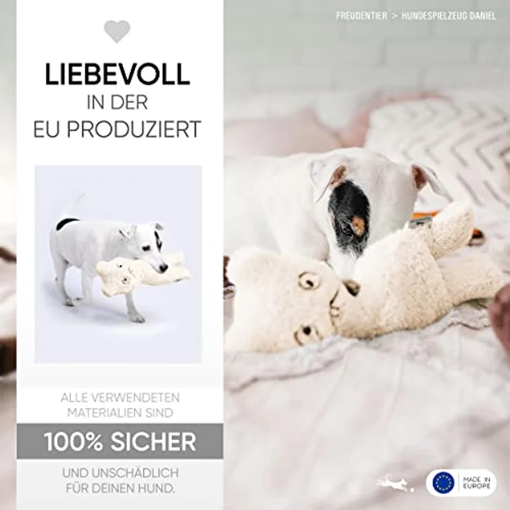 FREUDENTIER Hundespielzeug “Daniel”, waschbar, 100% sicher, in der EU produziertes Plüschtier für kleine & große Hunde, Welpenspielzeug – Bild 2