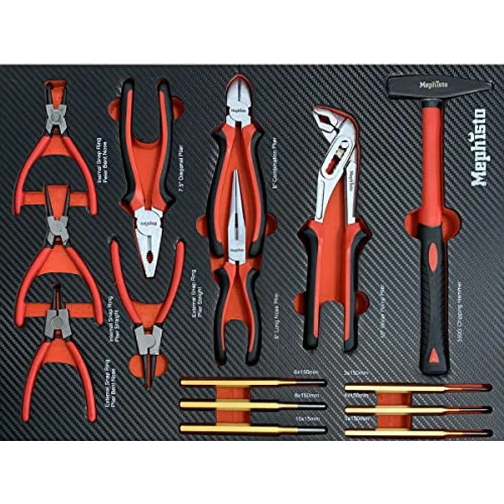 Mephisto Werkzeugeinlage Werkzeug Set Pro Line Zangen Set mit Hammer und Durchschläge, Carbonoptik