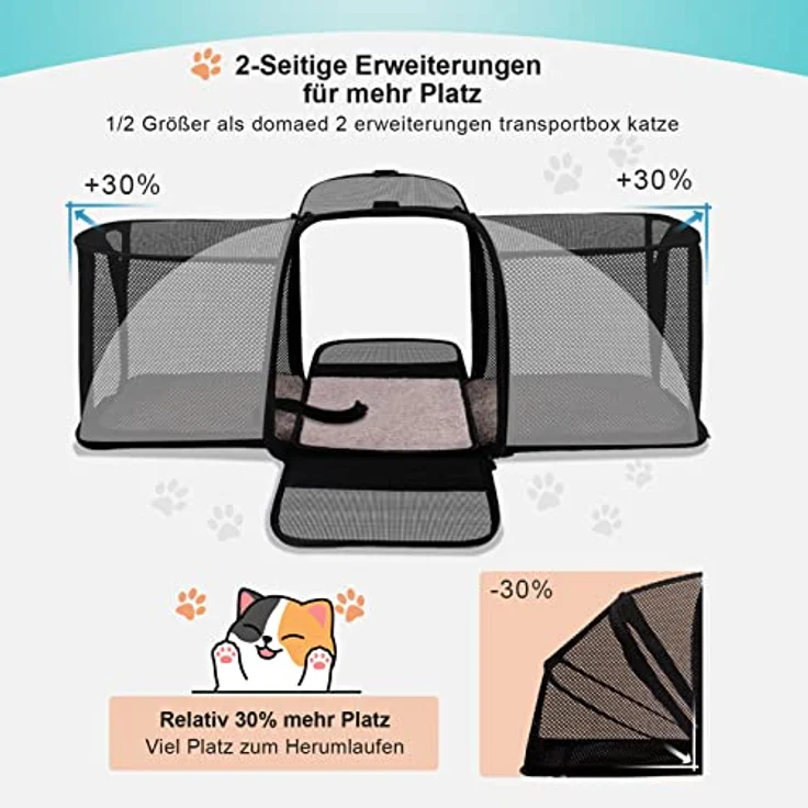 Katzentransportbox Transportbox Katze Groß, Morpilot 45x30x36cm Erweiterbar Katzenbox für 2 Katzen Hund Welpen, Flugzeug Faltbar Hundetransportbox Zusammenklappbare Transporttasche Katze Transport – Bild 3