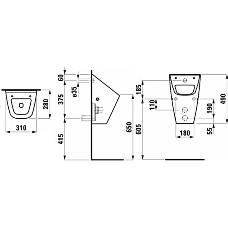 Laufen Vila Absauge-Urinal, L/B/H: 310/280/490 mm, weiß, mit Löcher für Deckelmontage – Bild 2