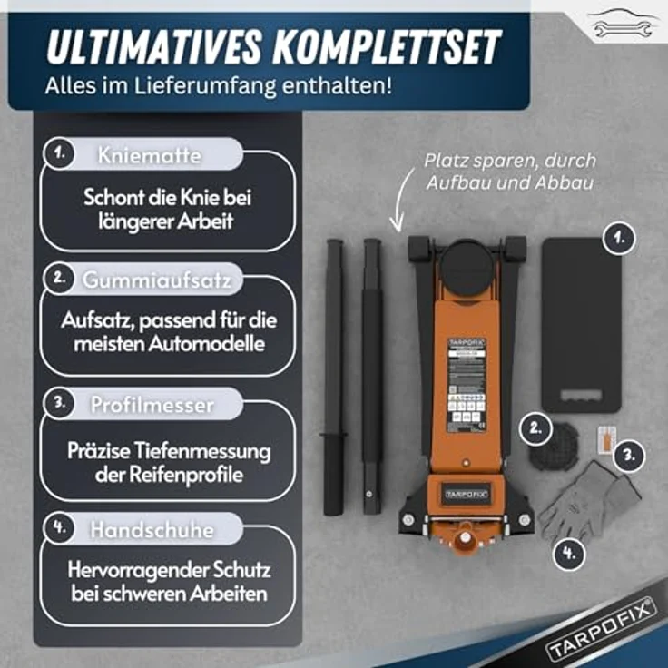 Tarpofix® Hydraulischer Wagenheber 3t mit Doppelzylinder, max. Hubhöhe: 50.5 cm, Robuster Hydraulikheber mit 75–505mm Hubhöhe – für SUVs & tiefe Autos – Bild 6