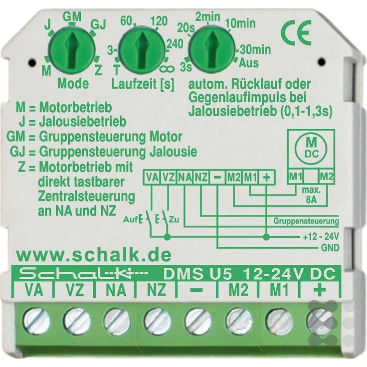Schalk DMS U5 Auf/Zu-Steuerung, Zeitschaltuhr 12-24V DC, grau, 2 Schließer, Unterputz, mit Memory-Funktion, geeignet für Windsensor und Regensensor