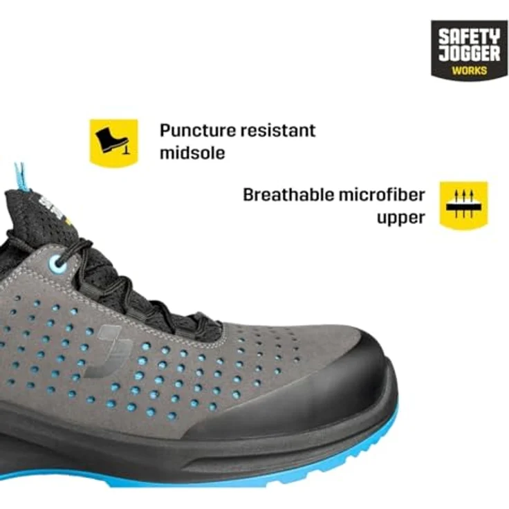 SafetyJogger Modulo 012036, vegane Sicherheitsschuhe mit Zehenschutzkappe, rutschsicher, grau/blau – Bild 2