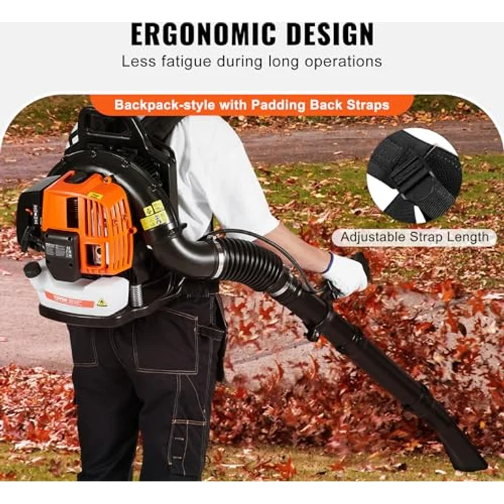 VEVOR Rucksack-Laubbläser, 63 CC 2-Takt Benzin, 1110 CFM Luftvolumen, 220 MPH, 1,89 l Kraftstofftank, ideal für Rasenpflege und Laubreinigung – Bild 5