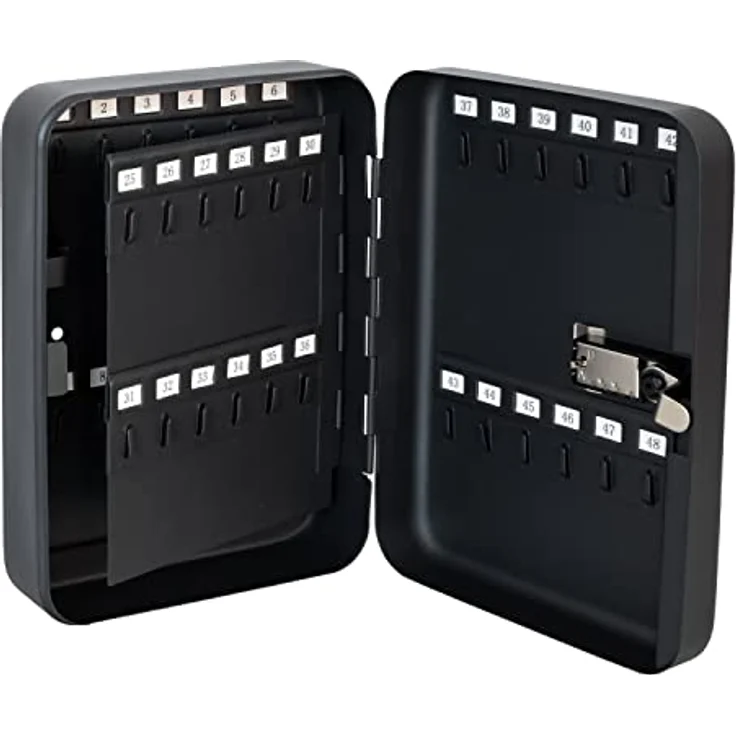 HMF Schlüsselkasten mit 3er Zahlencode, 8 nummerierte Hakenleisten für bis zu 48 Schlüssel, 25 x 18 x 7 cm, Schwarz – Bild 3