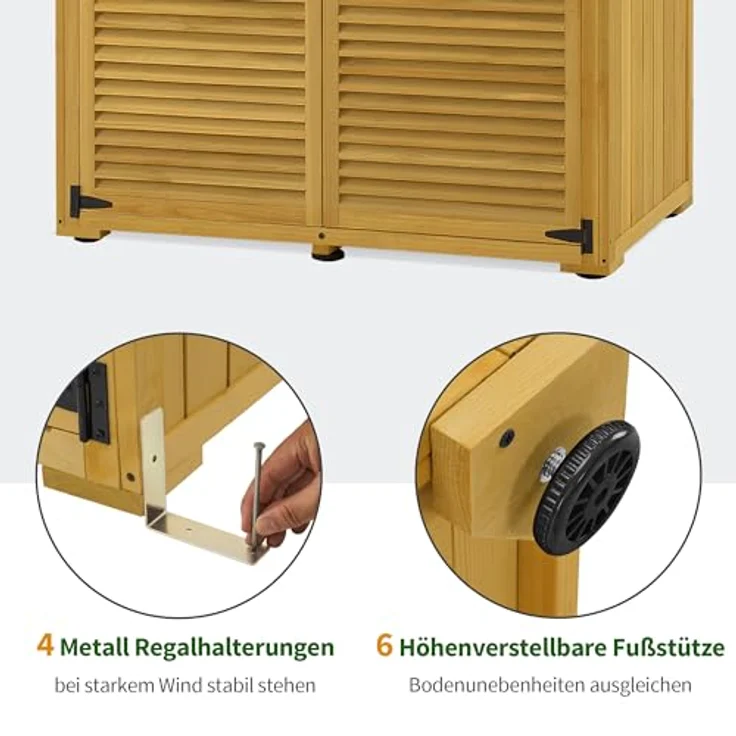 M MCombo Gartenschrank Holz 0901D-F, Wetterfestes Gartenhaus Klein für Outdoor, 2 Abteile, abschließbar, 59×127×168 cm, Natur – Bild 4
