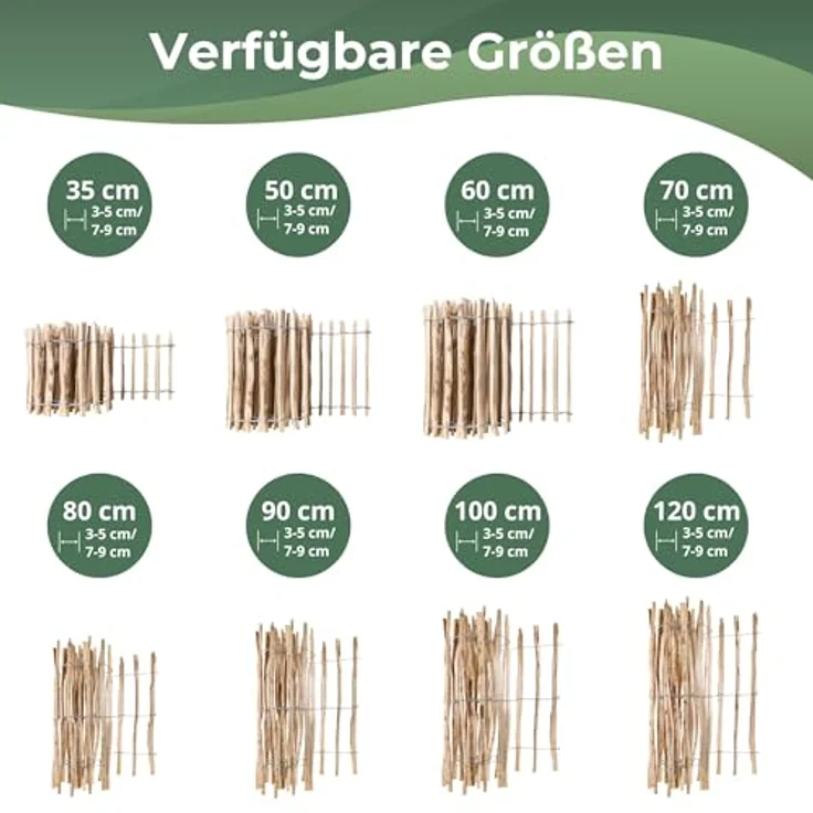 Creative Home Haselnuss Staketenzaun, 50cm hoch, 5m lang, robust und langlebig, flexibles Design, Lattenabstand 7-9 cm, ideal als Beetumrandung und Gartenabtrennung – Bild 3