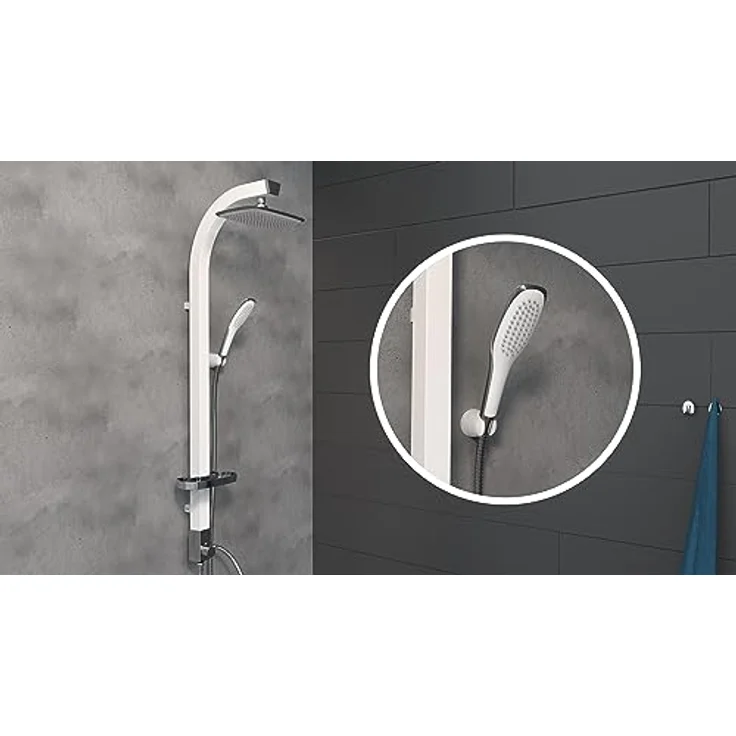 SCHÜTTE MADAGASKAR Regendusche mit Handbrause, Duschsystem in weiß mit praktischer Ablage und Wandhalterung, Duschset für Duscharmaturen, 120 cm – Bild 2