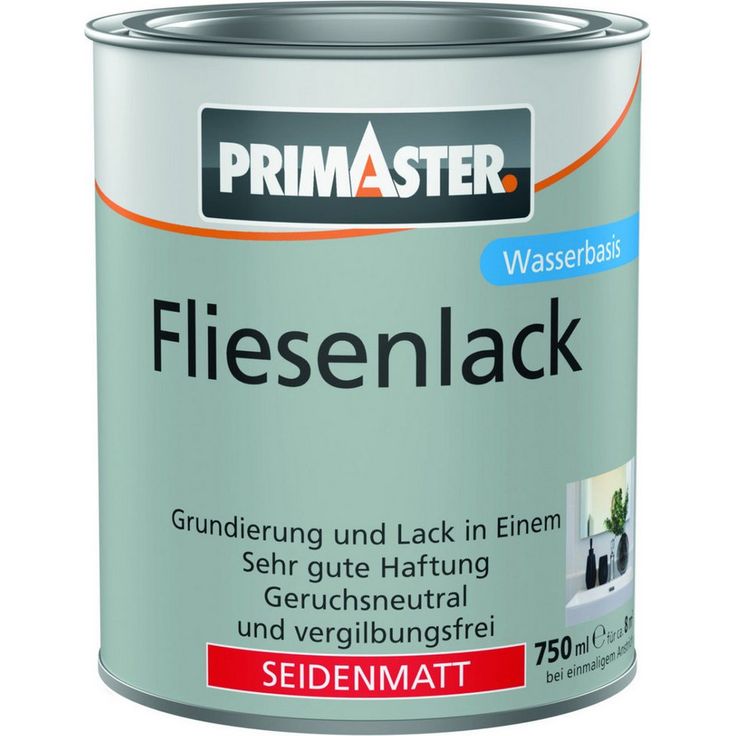 Primaster Weiß Seidenmatt 750 ml – Acrylatlack für Wandfliesen innen, wasserbasiert, geruchsneutral, vergilbungsfrei