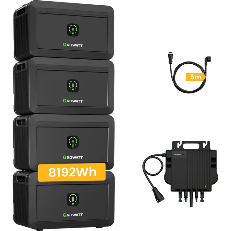 Growatt Balkonkraftwerk Speicher-Set NOAH 2000, 8291Wh LiFePO4 mit 4x NEO-800M-X Mikrowechselrichtern, 1800W PV-Eingangsleistung