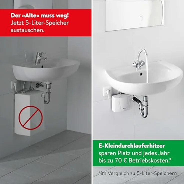 CLAGE M3/SNM hydraulischer Klein-Durchlauferhitzer Set mit Zweigriff-Waschtischarmatur, 3,5 kW, VDE-GS geprüft, für drucklose Armaturen – Bild 4