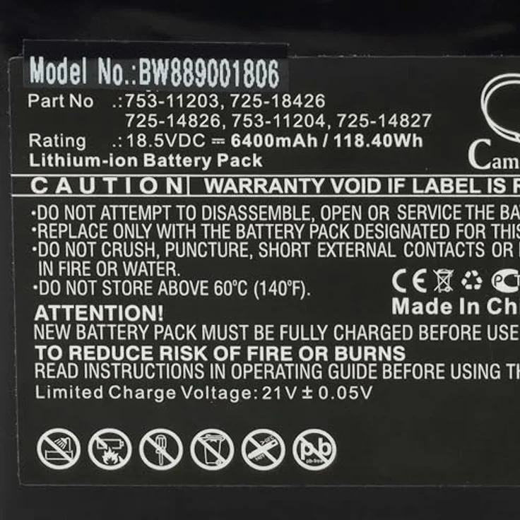 Vhbw Akku Ersatz für Robomow 725-18426, 753-11203, 753-11204, 725-14826, 725-14827, 6400mAh, 18,5V, Li-Ion, 5 Zellen – Bild 5
