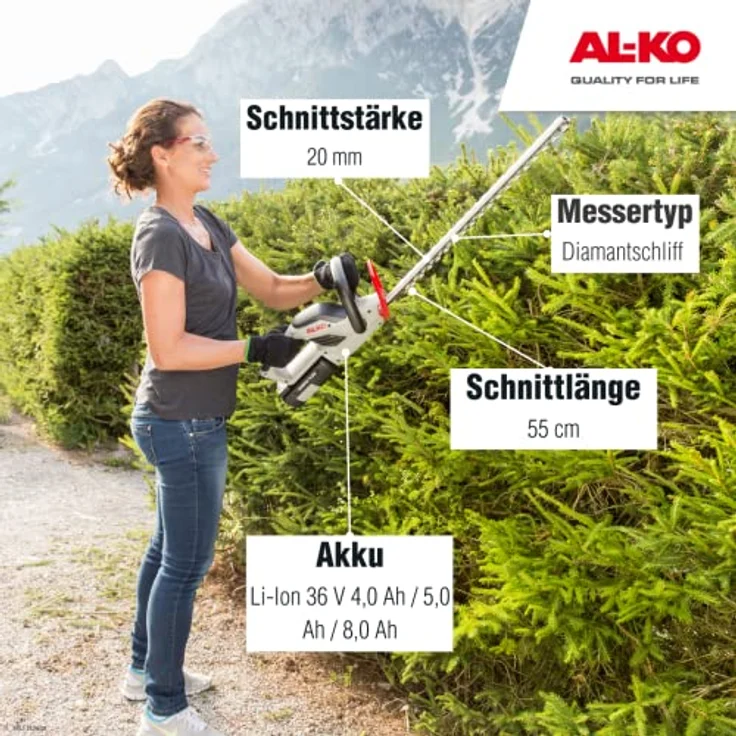 AL-KO Akku-Heckenschere HT 4055 Energy Flex (55 cm Schnittlänge, 20 mm Schnittstärke, diamantgeschliffenes Messer, inkl. Schutzköcher) – Bild 3