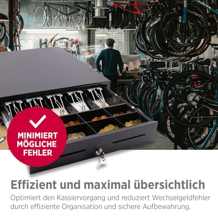 OLYMPIA OFFICE Geldkassette XLD 460A, Metall Kassenschublade mit 8 Münzfächern, 4 Scheinfächern, schwarze Geldlade mit Schloss und Mikroschalter – Bild 8