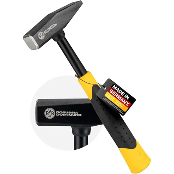 PICARD Hammer Montagehammer RS301, 500g Schlosserhammer mit schwarz-gelackt Kopf und ergonomischem 2K Griff im BVB-Look – Bild 1